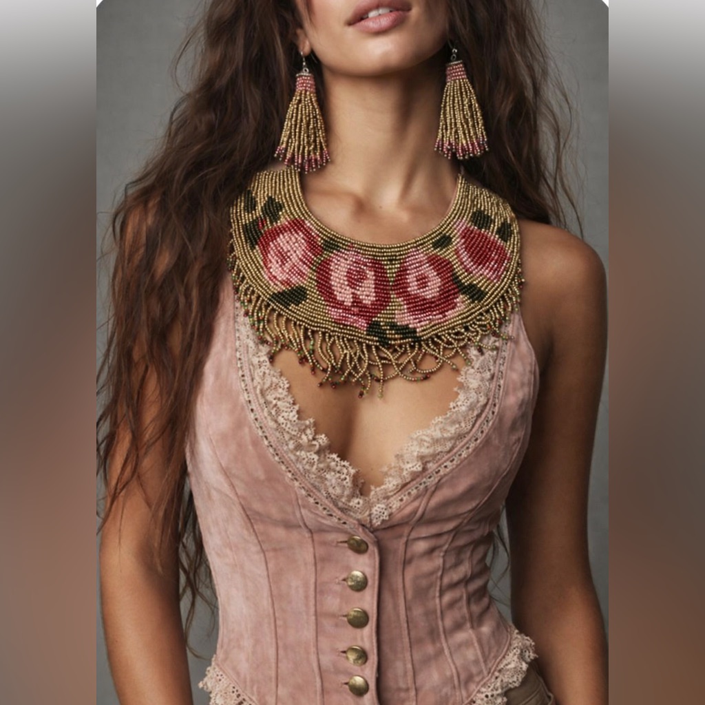 Hand Crafted Pink And Gold Beaded Necklace Set